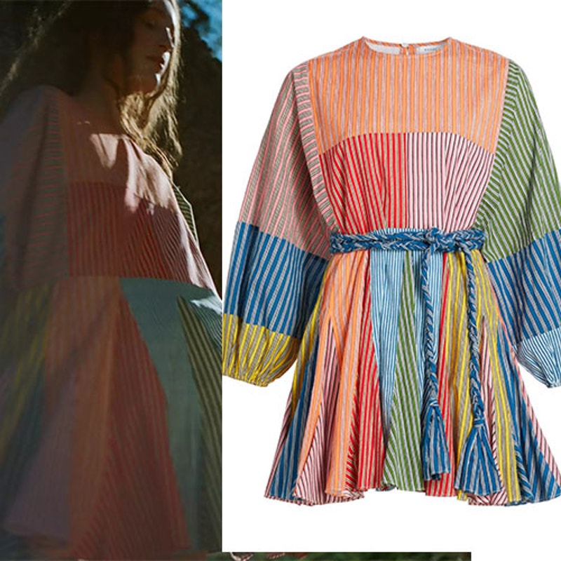 Nwt Rhode Ella Long Dolman Sleeve Stripe Patchwork Mini Dress Multi Color Sz: Xs